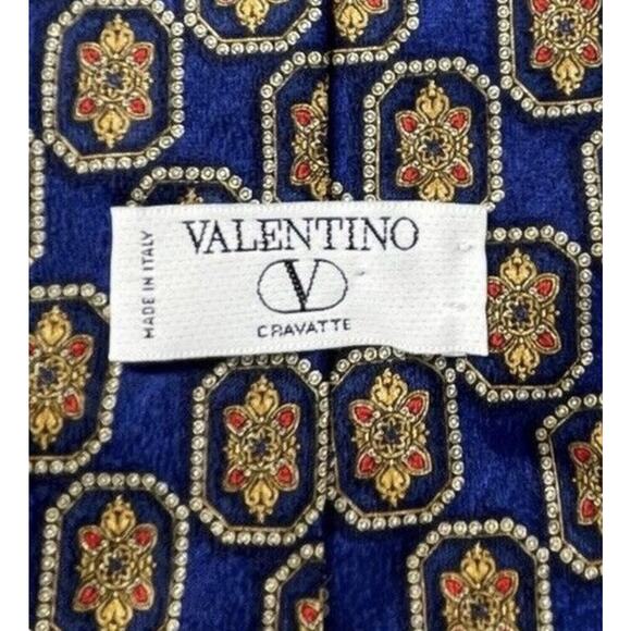 Valentino Cravatte Tie Mens Blue Silk Medallion Geometric Made in Italy Luxury - Picture 3 of 10